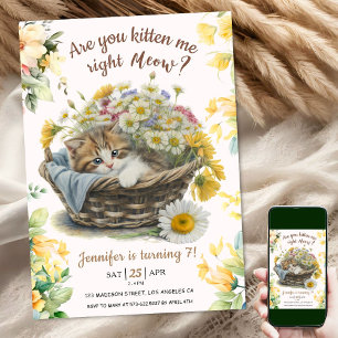 Meow! Cute Kitten Floral Kitty Cat 7th Birthday Invitation