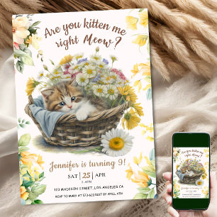 Meow! Cute Kitten Floral Kitty Cat 9th Birthday Invitation