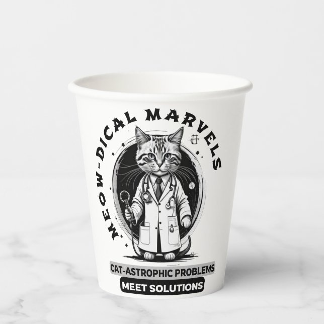 Meow-dical Marvels: Cat-astrophic Problems Paper Cups (Front)
