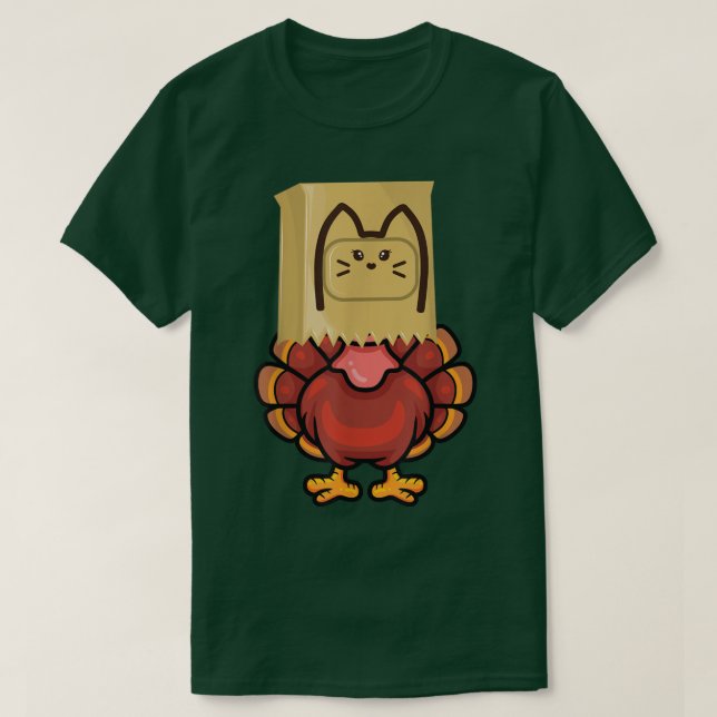 Meow Fake Turkey cat costume funny pun thanksgivin T-Shirt (Design Front)