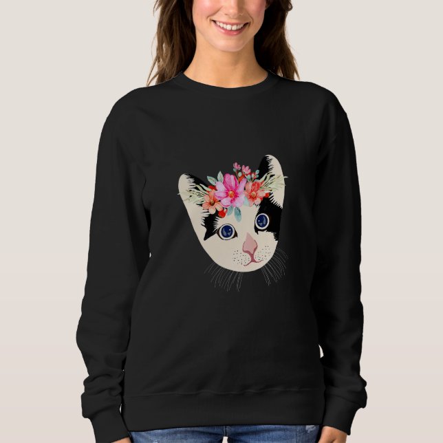Meow  Flower Crown Cat Sweatshirt (Front)