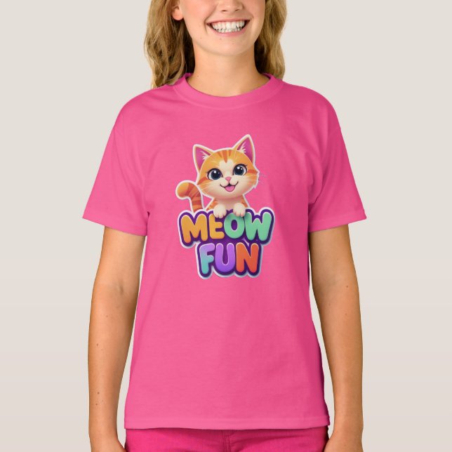 Meow Fun - Cute Smiling Cat T-Shirt (Front)
