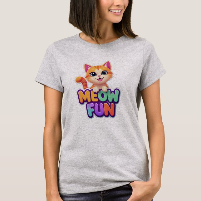 Meow Fun - Cute Smiling Cat T-Shirt (Front)