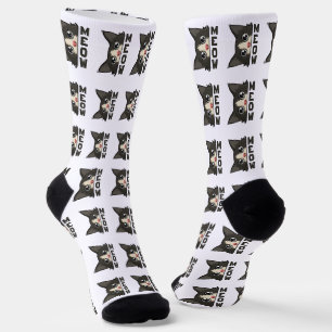 Meow Funny Tuxedo Cat is watching Pun  Socks