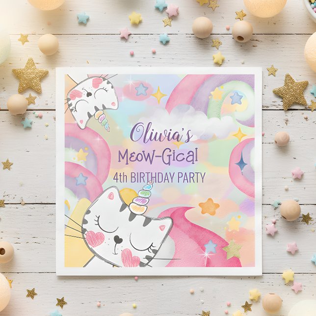 Meow-gical caticorn birthday paper napkin (Creator Uploaded)