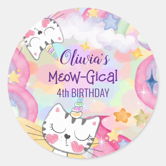 Meow-gical caticorn birthday sticker (Front)