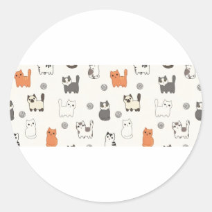 "Meow-gical Mornings" – Cute Kittens Seamless Patt Classic Round Sticker