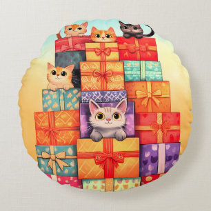 Meow Gift Birthday Tower Round Cushion