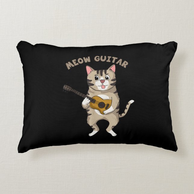 Meow Guitar Cute Cat Playing Guitar Funny Kitties Decorative Cushion (Front)