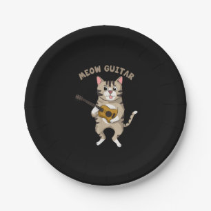 Meow Guitar Cute Cat Playing Guitar Funny Kitties Paper Plate