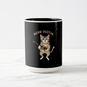 Meow Guitar Cute Cat Playing Guitar Funny Kitties Two-Tone Coffee Mug