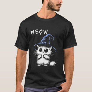 Meow Halloween Black Witch Cat Hat For Girls women T-Shirt