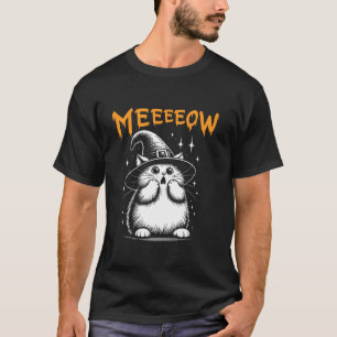 Meow Halloween Black Witch Cat Hat For Girls women T-Shirt