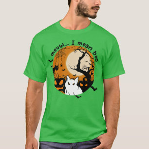 Meow I Mean Boo Cute Halloween Cat Ghost Vintage T-Shirt