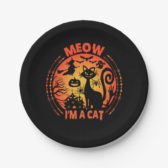 Meow I'm a cat, halloween cat Paper Plate (Front)