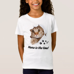 Meow Is the Time – Cute Cat T-Shirt for Kids