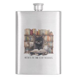 Meow Is The Time To Hit The Books Hip Flask