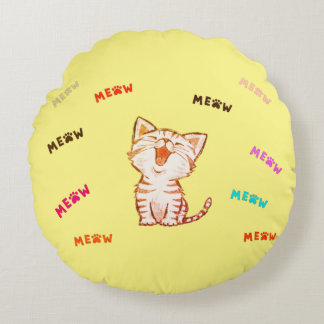 Meow Kitten Print  Round Pillow