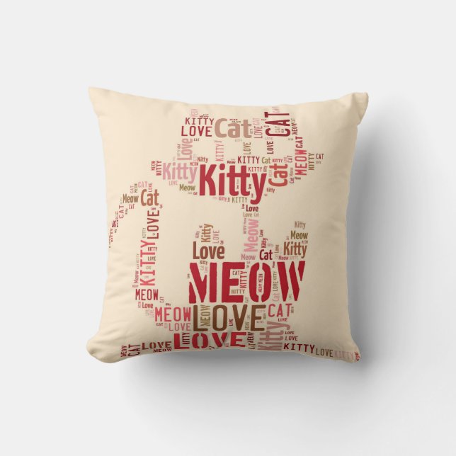 MEOW KITTY PILLOWS - PINK DESIGNER THROW PILLOW (Front)