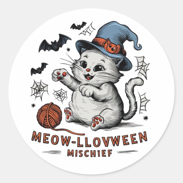 Meow-lloween Mischief Classic Round Sticker (Front)