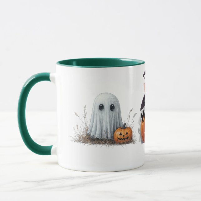 Meow-lloween Witch Cat Ghost Halloween Fun Mug (Left)