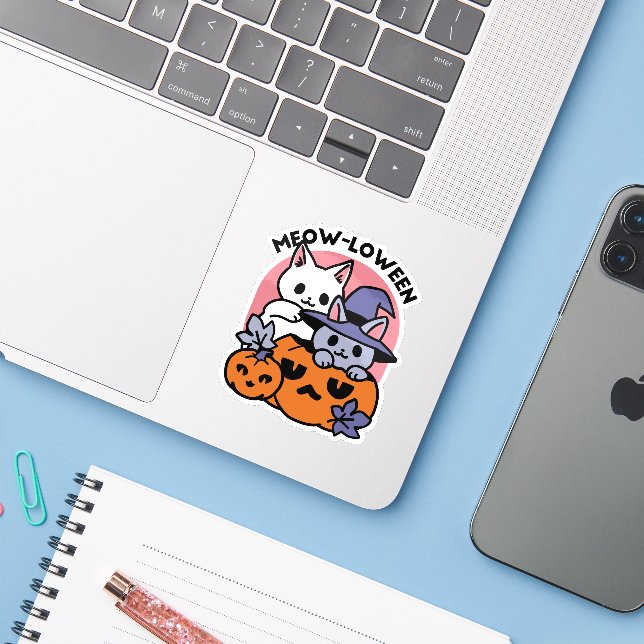 Meow-Loween - Cute Halloween Cat Design (Laptop w/ iPhone)