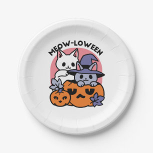 Meow-Loween - Cute Halloween Cat Design Paper Plate