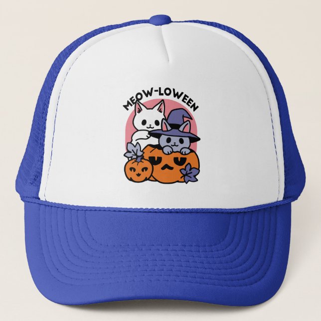 Meow-Loween - Cute Halloween Cat Design Trucker Hat (Front)