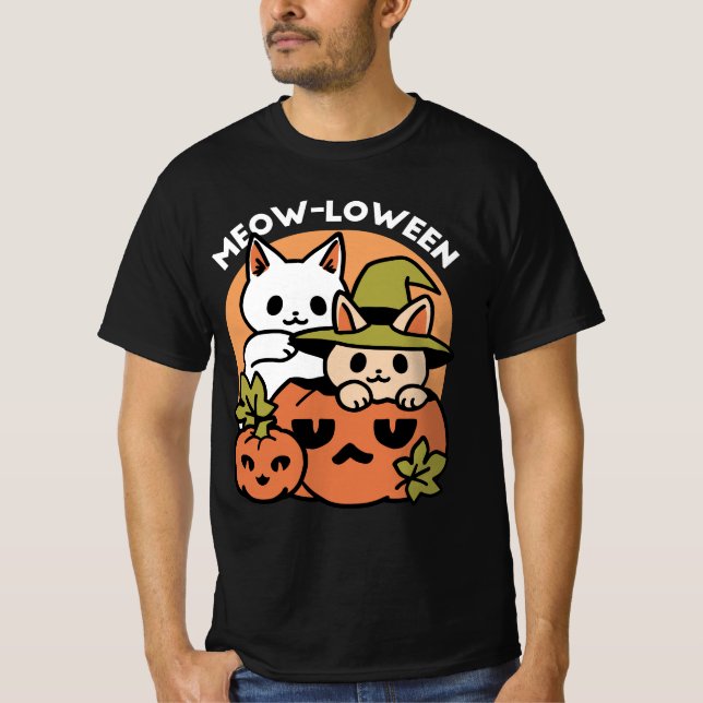 Meow-Loween - Festive Halloween Cat Design T-Shirt (Front)