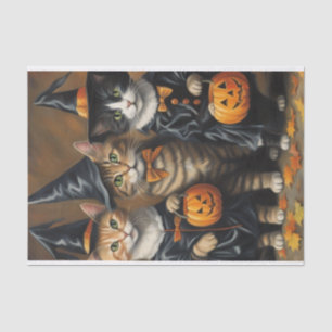 Meow-loween: Trick-or-Treaters Cats Decoupage  Tissue Paper
