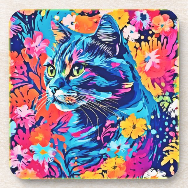 Meow Masterpieces: Optimal Cat Paint Art Coaster (Front)