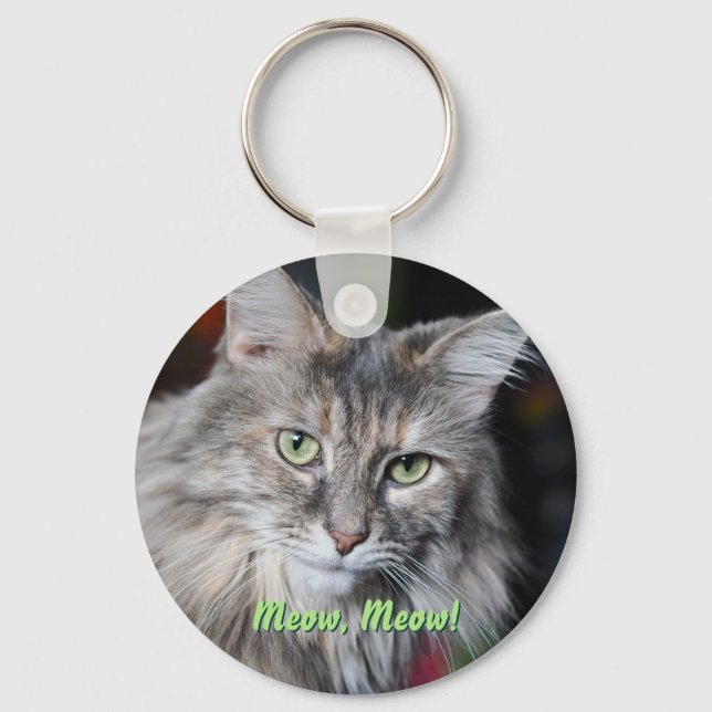 Meow Meow Cat Portrait Key Ring (Front)