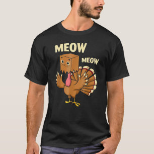 Meow Meow Turkey Cat Face Autumn Fall Thanksgiving T-Shirt