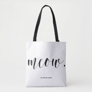 Meow Modern Calligraphy Personalised Polka Dots Tote Bag