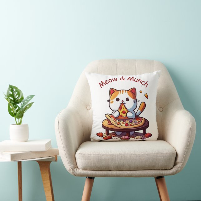Meow & Munch Cute Pizza Cat Throw Pillow (Chair)