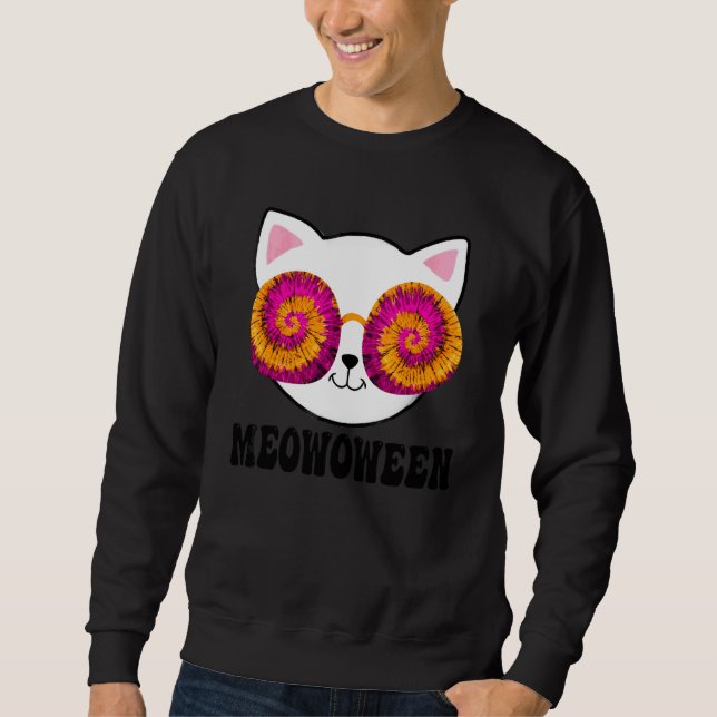 Meow O Ween Tie Dye Halloween Spooky Sweatshirt (Front)