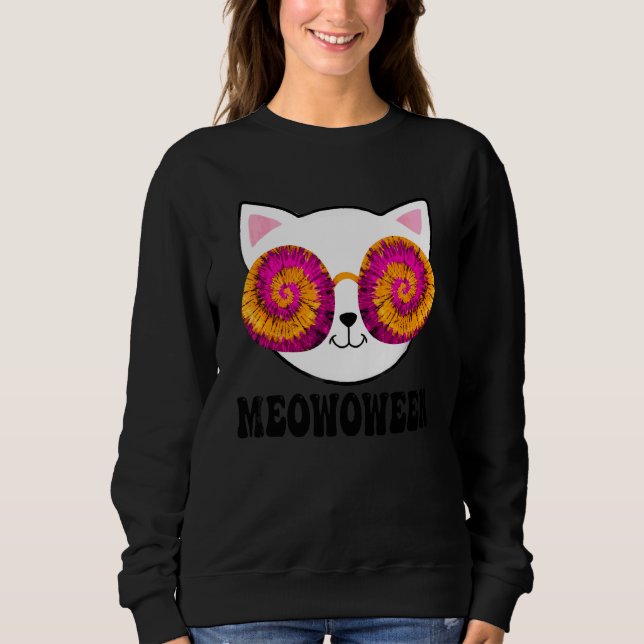 Meow O Ween Tie Dye Halloween Spooky Sweatshirt (Front)