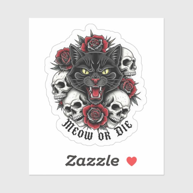Meow or Die – Gothic Cat with Skulls and Roses (Sheet)