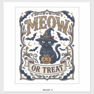 Meow Or Treat Cat Halloween Spooky Cat Vintage Vec