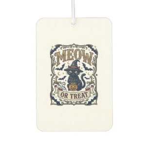 Meow Or Treat Cat Halloween Spooky Cat Vintage Vec Car Air Freshener