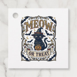Meow Or Treat Cat Halloween Spooky Cat Vintage Vec Favour Tags