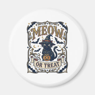 Meow Or Treat Cat Halloween Spooky Cat Vintage Vec Magnet