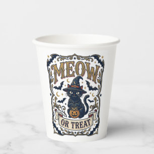 Meow Or Treat Cat Halloween Spooky Cat Vintage Vec Paper Cups