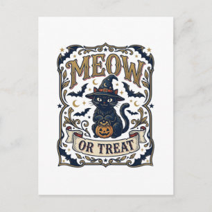 Meow Or Treat Cat Halloween Spooky Cat Vintage Vec Postcard