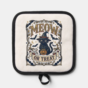 Meow Or Treat Cat Halloween Spooky Cat Vintage Vec Pot Holder
