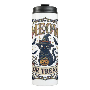 Meow Or Treat Cat Halloween Spooky Cat Vintage Vec Thermal Tumbler
