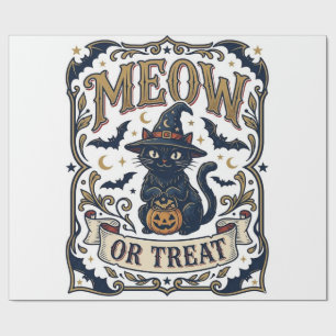 Meow Or Treat Cat Halloween Spooky Cat Vintage Vec Wrapping Paper