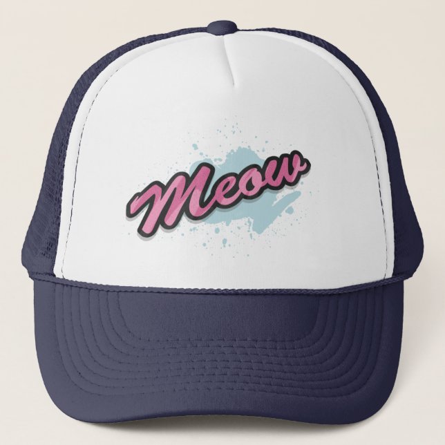MEOW Paint Splash Cat Lover Typography Graphic Trucker Hat (Front)