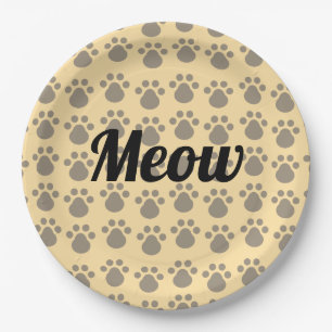 Meow, Paw Prints Paper Plate