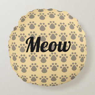 Meow, Paw Prints Round Cushion